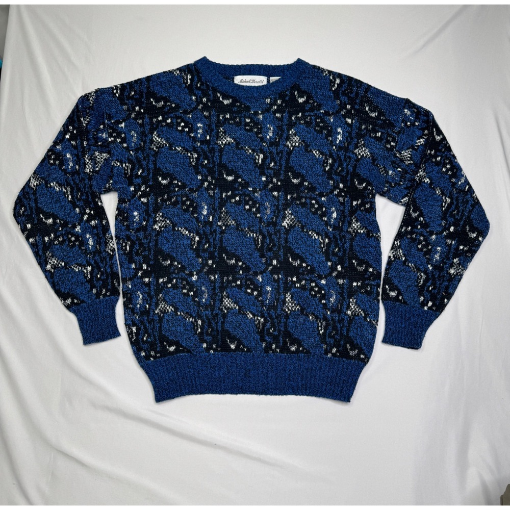 Vintage Michael Gerald Mens XL Crewneck Sweater Blue Black Abstract Grandpacore